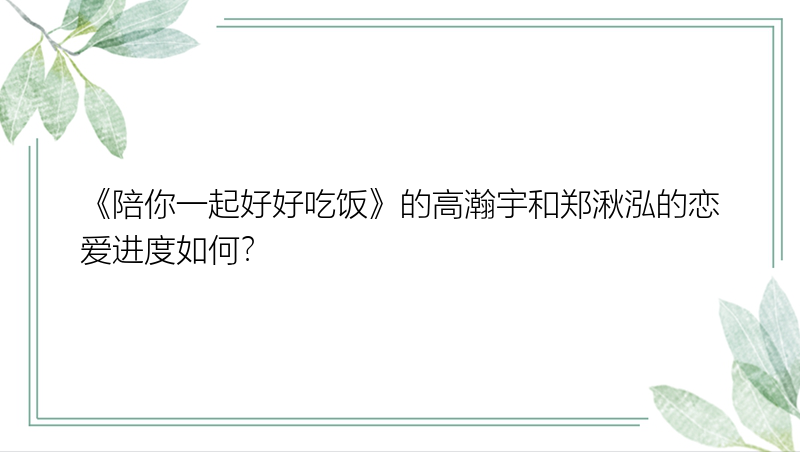 《陪你一起好好吃饭》的高瀚宇和郑湫泓的恋爱进度如何？