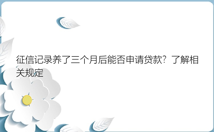 征信记录养了三个月后能否申请贷款？了解相关规定