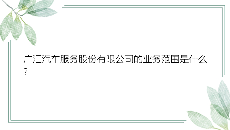 广汇汽车服务股份有限公司的业务范围是什么？