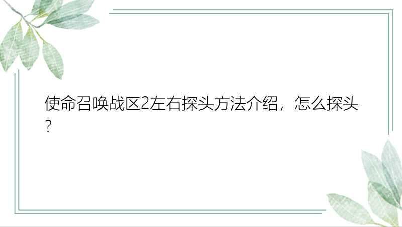 使命召唤战区2左右探头方法介绍，怎么探头？