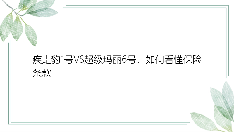 疾走豹1号VS超级玛丽6号，如何看懂保险条款