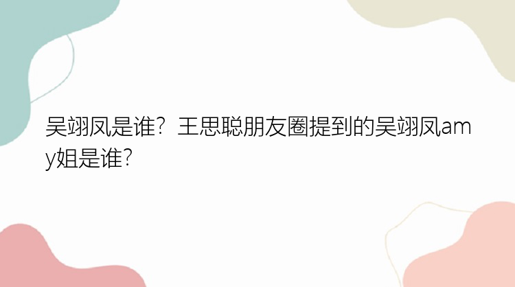 吴翊凤是谁？王思聪朋友圈提到的吴翊凤amy姐是谁？