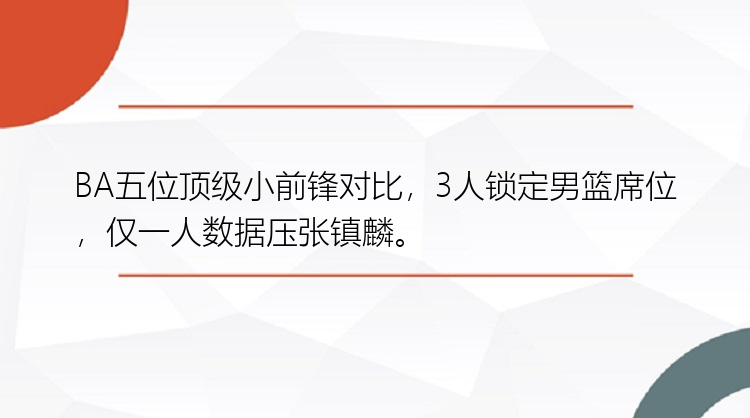 BA五位顶级小前锋对比，3人锁定男篮席位，仅一人数据压张镇麟。