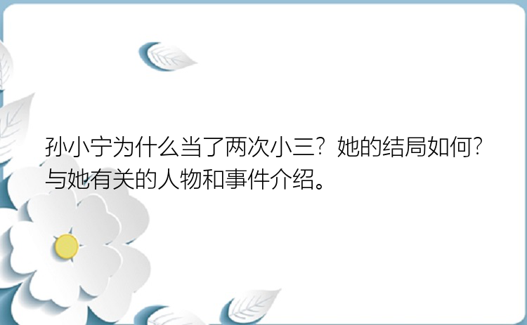 孙小宁为什么当了两次小三？她的结局如何？与她有关的人物和事件介绍。