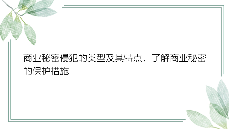 商业秘密侵犯的类型及其特点，了解商业秘密的保护措施