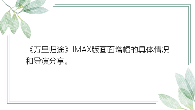 《万里归途》IMAX版画面增幅的具体情况和导演分享。