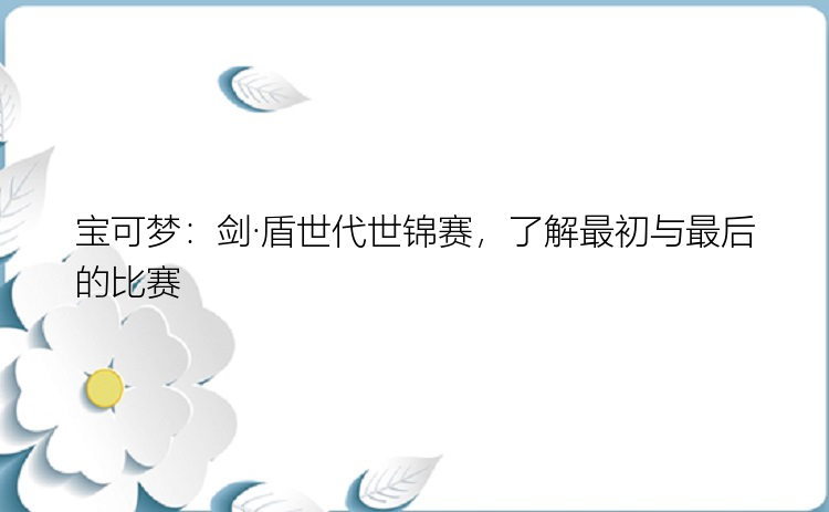 宝可梦：剑·盾世代世锦赛，了解最初与最后的比赛