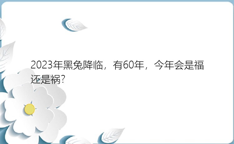 2023年黑兔降临，有60年，今年会是福还是祸？