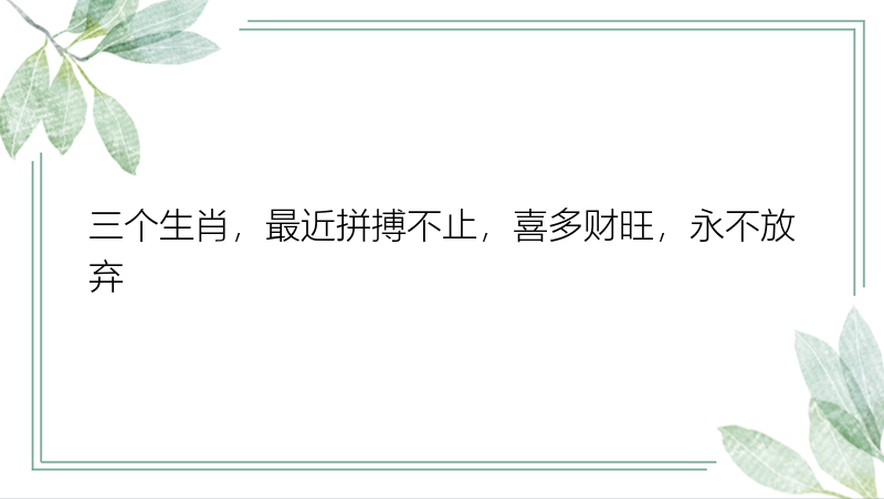 三个生肖，最近拼搏不止，喜多财旺，永不放弃