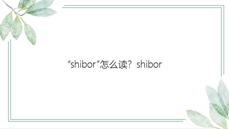 “shibor”怎么读？shibor
