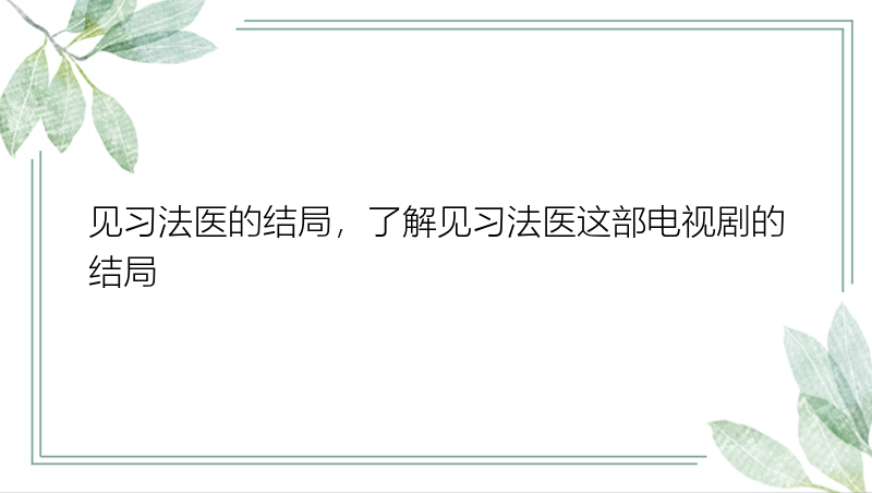 见习法医的结局，了解见习法医这部电视剧的结局