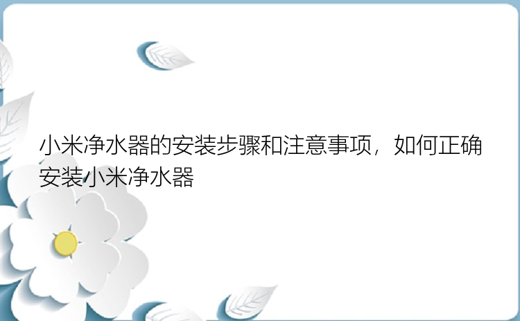 小米净水器的安装步骤和注意事项，如何正确安装小米净水器