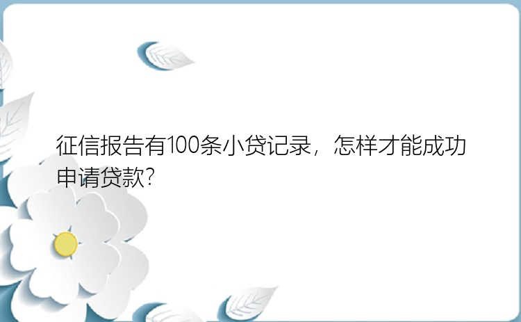 征信报告有100条小贷记录，怎样才能成功申请贷款？