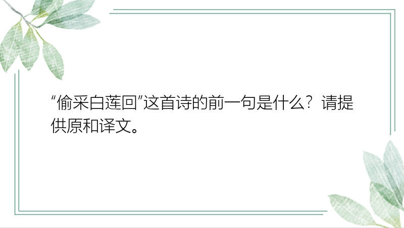 “偷采白莲回”这首诗的前一句是什么？请提供原和译文。