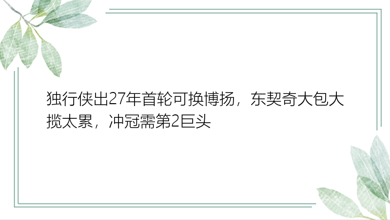 独行侠出27年首轮可换博扬，东契奇大包大揽太累，冲冠需第2巨头