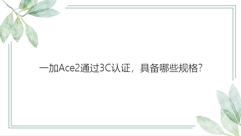 一加Ace2通过3C认证，具备哪些规格？