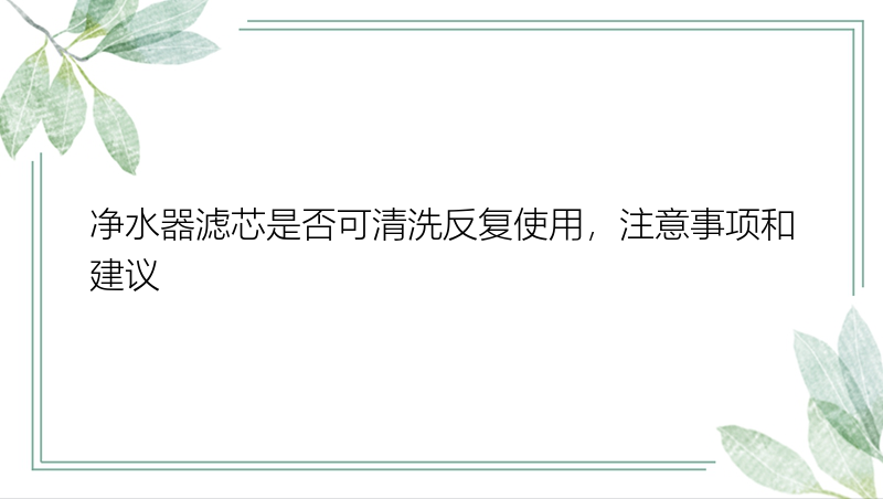 净水器滤芯是否可清洗反复使用，注意事项和建议