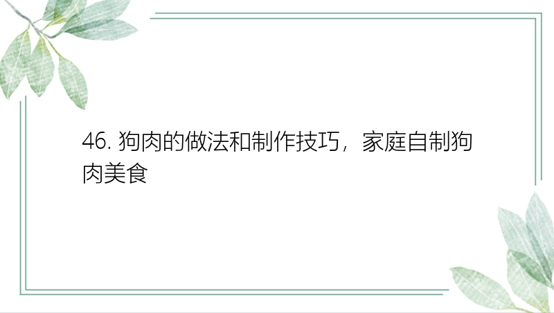 46. 狗肉的做法和制作技巧，家庭自制狗肉美食