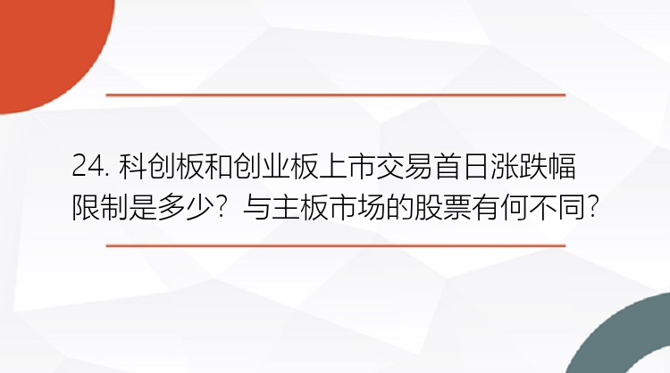 24. 科创板和创业板上市交易首日涨跌幅限制是多少？与主板市场的股票有何不同？