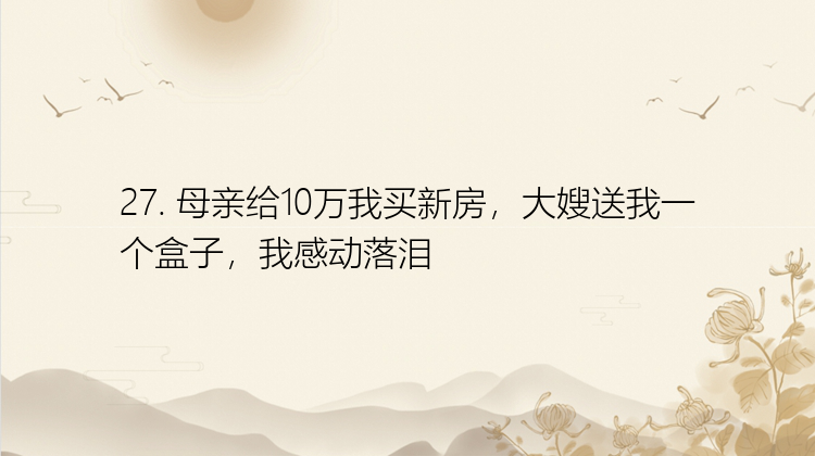 27. 母亲给10万我买新房，大嫂送我一个盒子，我感动落泪