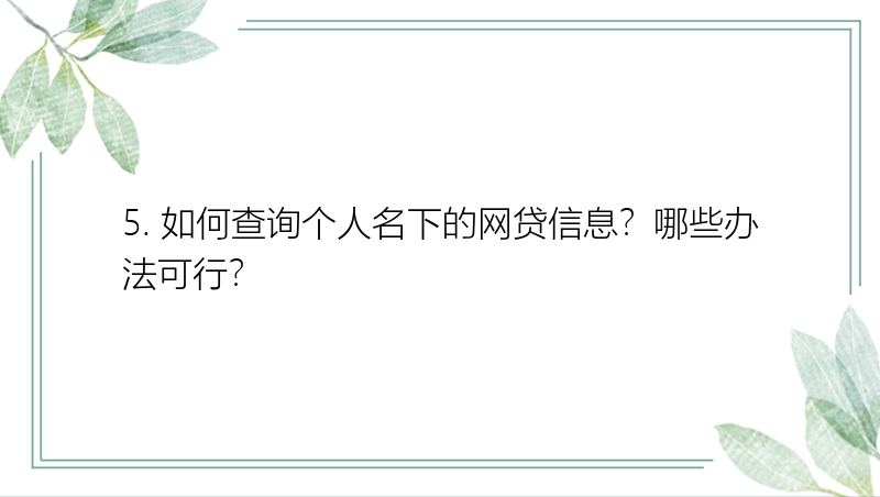 5. 如何查询个人名下的网贷信息？哪些办法可行？