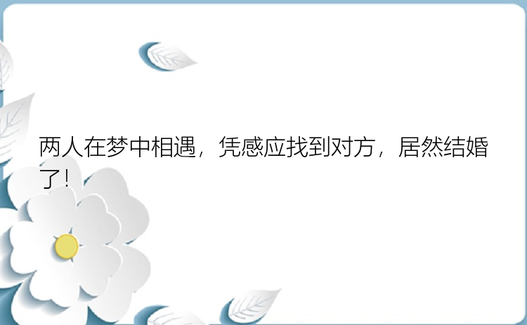 两人在梦中相遇，凭感应找到对方，居然结婚了！