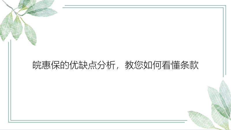 皖惠保的优缺点分析，教您如何看懂条款