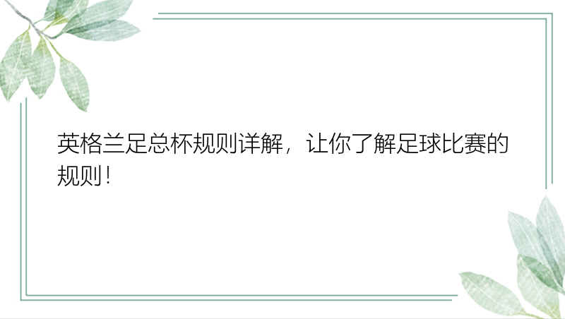 英格兰足总杯规则详解，让你了解足球比赛的规则！