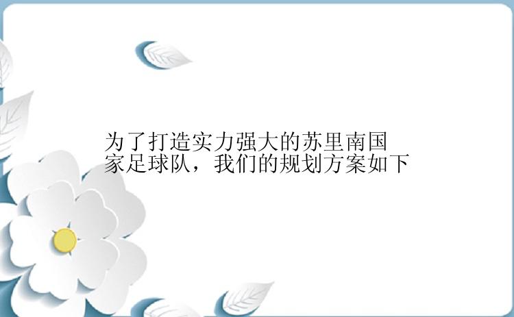 为了打造实力强大的苏里南国家足球队，我们的规划方案如下