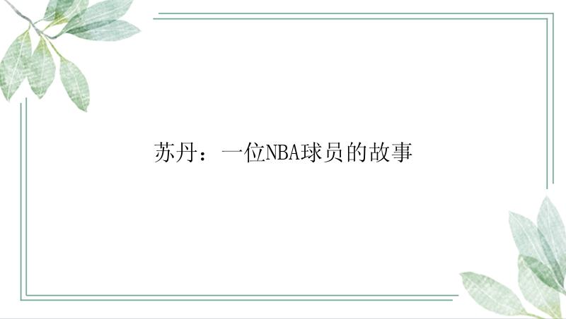 苏丹：一位NBA球员的故事