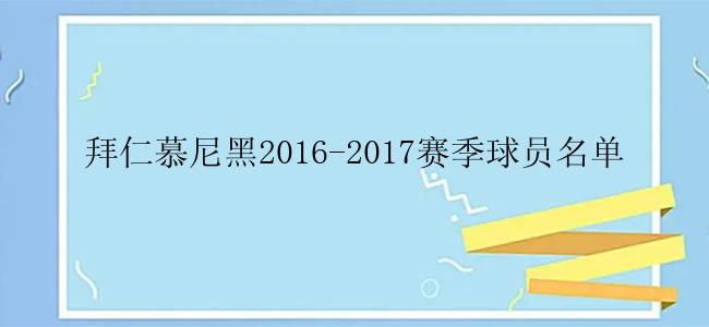 拜仁慕尼黑2016-2017赛季球员名单